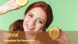  Presentation with guava fruits fresh green fruit - Amazing slide deck having girl posing isolated over green backdrop and a  colored foreground