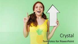  Presentation with beautiful green - PPT theme enhanced with girl posing isolated over green background and a mint green colored foreground