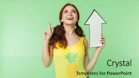  Presentation with beautiful green - Amazing slides having girl posing isolated over green backdrop and a seafoam green colored foreground