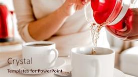  Presentation with beverage tea - PPT layouts with girl-pouring-with-hot-tea background and a soft green colored foreground