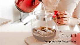  Presentation with beverage tea - Slide deck featuring girl-pouring-with-hot-tea background and a coral colored foreground