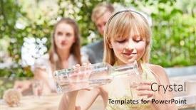  Presentation with fresh water - Colorful PPT theme enhanced with girl-pours-fresh-water backdrop and a lemonade colored foreground