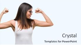  Presentation with army fitness - Amazing theme having girl power - young beautiful hispanic wearing sunglasses backdrop and a sky blue colored foreground