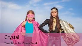  Presentation with super heroes - Presentation theme with girl power super heroes background and a coral colored foreground