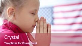  Presentation with american flag - PPT layouts consisting of girl praying on american flag background and a crimson colored foreground