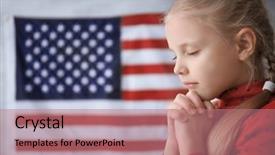  Presentation with 3d figure american flag - Theme enhanced with girl praying on american flag background and a coral colored foreground