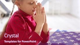  Presentation with american flag - Colorful PPT layouts enhanced with girl praying over american flag backdrop and a  colored foreground
