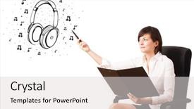  Presentation with certificate - Presentation having girl presenting headphone and music background and a light gray colored foreground