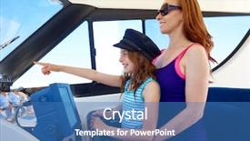  Presentation with boat - Presentation consisting of girl pretending be a captain background and a teal colored foreground