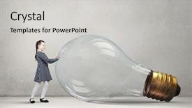  Presentation with light bulb - Colorful presentation theme enhanced with girl pushing big glass light backdrop and a  colored foreground