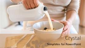  Presentation with breakfast cereal - Slides consisting of girl-puts-milk-to-oatmeal background and a coral colored foreground