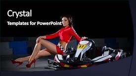  Presentation with racing - Colorful slide deck enhanced with girl racer with kart isolated backdrop and a black colored foreground