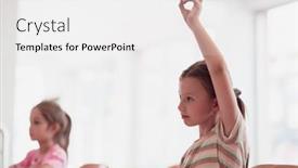  Presentation with project - Presentation theme featuring girl-raises-her-hand background and a white colored foreground