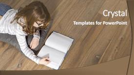  Presentation with low angle view of fictitious - Audience pleasing presentation consisting of girl reading book on floor backdrop and a  colored foreground
