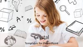  Presentation with education school literature reading - Presentation featuring girl reading book with magnifier background and a lemonade colored foreground