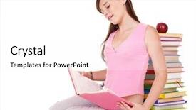  Presentation with reading table - Beautiful presentation theme featuring girl reading open book backdrop and a white colored foreground