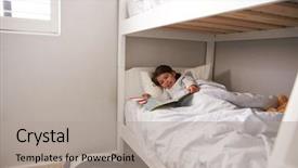  Presentation with bedtime story - Audience pleasing presentation theme consisting of girl reading story in bunk bed at bedtime backdrop and a light gray colored foreground