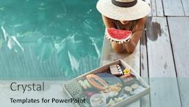  Presentation with luxury lifestyle - Slides featuring girl-relaxing-and-eating-fruits background and a light blue colored foreground