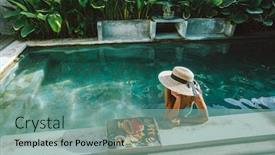  Presentation with luxury lifestyle - Slide set consisting of girl-relaxing-and-eating-fruits background and a seafoam green colored foreground