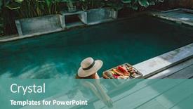  Presentation with luxury lifestyle - Colorful slide set enhanced with girl-relaxing-and-eating-fruits backdrop and a teal colored foreground