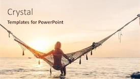  Presentation with paradise island - Slide deck having girl relaxing in hammock at paradise island dreamy evening on sunset beach background and a cream colored foreground