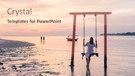  Presentation with paradise island - PPT theme enhanced with girl relaxing in swings at paradise island dreamy evening on sunset beach background and a lemonade colored foreground
