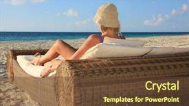  Presentation with relaxing - Presentation theme enhanced with girl relaxing on beach bed background and a  colored foreground