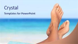  Presentation with summer sun - Presentation design with girl relaxing on beach background and a sky blue colored foreground