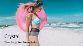  Presentation with girl pink baby shower - Colorful presentation enhanced with girl relaxing on pink lilo backdrop and a light gray colored foreground