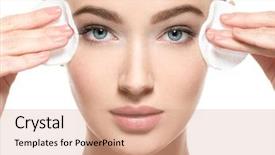  Presentation with youth skin care concept beige - Audience pleasing presentation consisting of removes makeup with cotton ball backdrop and a coral colored foreground