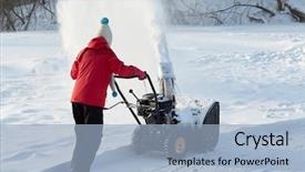  Presentation with snow day - Beautiful PPT theme featuring girl removes snow with gas backdrop and a light blue colored foreground