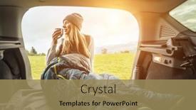  Presentation with hiking mountain - Colorful theme enhanced with girl-resting-in-her-car backdrop and a coral colored foreground