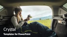  Presentation with health balance - PPT theme featuring girl-resting-in-her-car background and a wine colored foreground