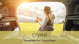  Presentation with mountain hiking - Presentation theme consisting of girl-resting-in-her-car background and a yellow colored foreground