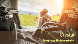  Presentation with mountain hiking - Audience pleasing PPT theme consisting of girl-resting-in-her-car backdrop and a tawny brown colored foreground