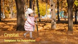  Presentation with rides - PPT theme with girl-rides-scooter-in-autumn background and a red colored foreground