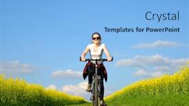  Presentation with dirt bike - Amazing presentation theme having girl riding a bike on a dirt road in rapeseed field backdrop and a light blue colored foreground