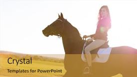  Presentation with horse riding - Beautiful PPT theme featuring girl riding a dark horse backdrop and a gold colored foreground