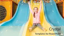  Presentation with childrens - Slide set with girl riding from childrens slides background and a yellow colored foreground