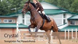  Presentation with horse riding - Colorful PPT theme enhanced with girl riding on bay horse backdrop and a coral colored foreground