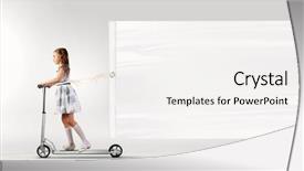  Presentation with e scooter - Amazing PPT theme having girl riding scooter and pull backdrop and a  colored foreground
