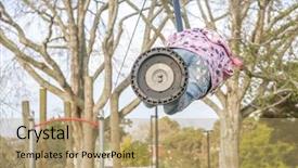  Presentation with play children - Cool new slide deck with girl rids on flying fox backdrop and a coral colored foreground