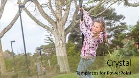  Presentation with play children - Presentation design featuring girl rids on flying fox background and a  colored foreground