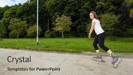  Presentation with park - Audience pleasing slide set consisting of rollerblade - girl rollerblading in city park backdrop and a mint green colored foreground