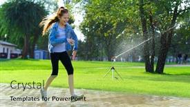  Presentation with water park - Slides consisting of girl-runs-through-sprinkled-water background and a yellow colored foreground