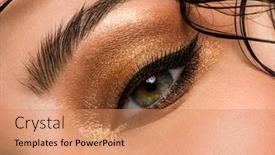  Presentation with makeup - Beautiful PPT theme featuring girl-s-eye-close-up backdrop and a coral colored foreground