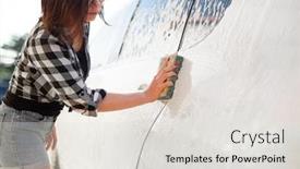  Presentation with car wash - Amazing slides having girl-s-hand-with-sponge backdrop and a light gray colored foreground