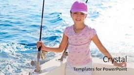  Presentation with fishing boat - PPT layouts having girl sailing in fishing boat background and a soft green colored foreground