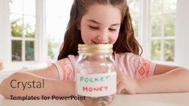  Presentation with saving - Amazing slide deck having girl saving pocket money in glass jar at home backdrop and a coral colored foreground