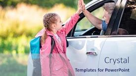  Presentation with giving - Presentation theme with girl-schooler-giving-five background and a sky blue colored foreground